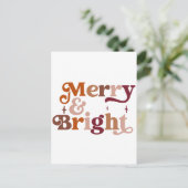 Boho Retro Merry und Bright Feiertagspostkarte (Stehend Vorderseite)