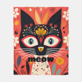 Boho Retro Mitte Jahrhundert Blumenkatze Fleecedecke (Vorderseite)