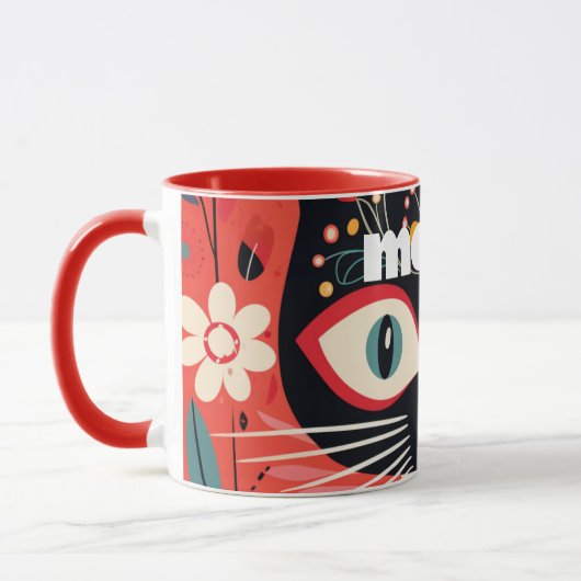 Boho Retro Mitte Jahrhundert Blumenkatze Tasse (Links)