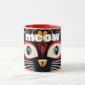 Boho Retro Mitte Jahrhundert Blumenkatze Tasse (Zentrum)