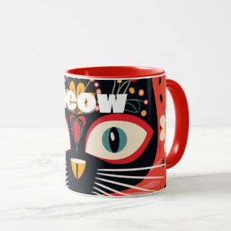 Boho Retro Mitte Jahrhundert Blumenkatze Tasse