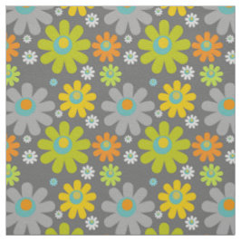 Boho Retro Multicolor Daisis on Gray Stoff