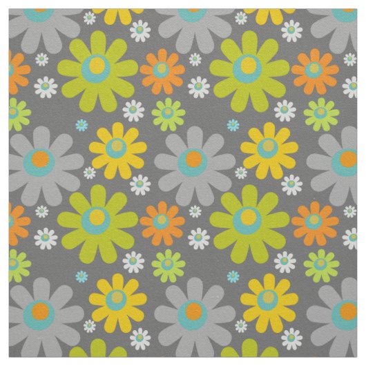 Boho Retro Multicolor Daisis on Gray Stoff (Muster)