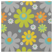 Boho Retro Multicolor Daisis on Gray Stoff (Nahaufnahme)