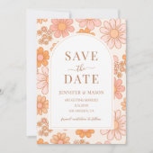 Boho Retro Orange Daisy Floral Save the Date Foto Einladung (Vorderseite)