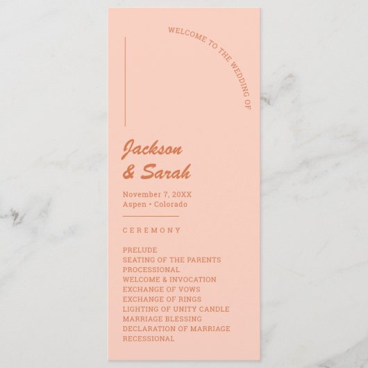 Boho Retro Orange Hochzeit Programm (Vorderseite)