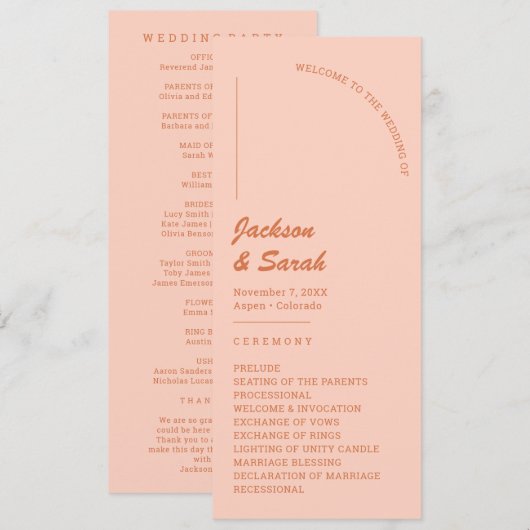 Boho Retro Orange Wedding Programm (Vorne/Hinten)