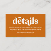 Boho Retro Orange Wedding Website Details Qr Code Begleitkarte (Vorderseite)