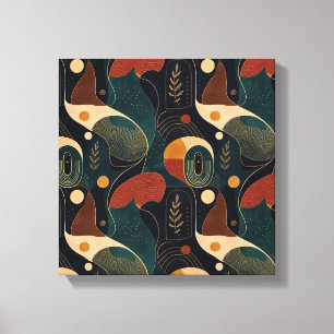 Boho Retro Organische Formen in Navy Teal Terrakot Leinwanddruck