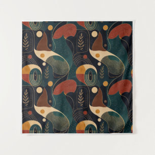 Boho Retro Organische Formen in Navy Teal Terrakot Wandteppich