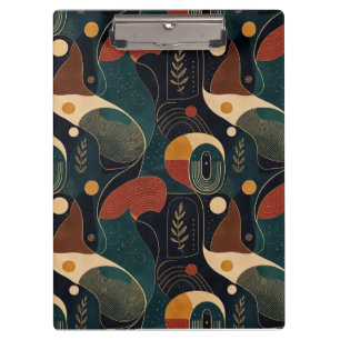 Boho Retro Organische Formen in Navy Türkis Terrak Klemmbrett