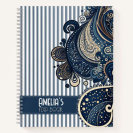 Boho Retro Paisley Blue Stripes Notizblock