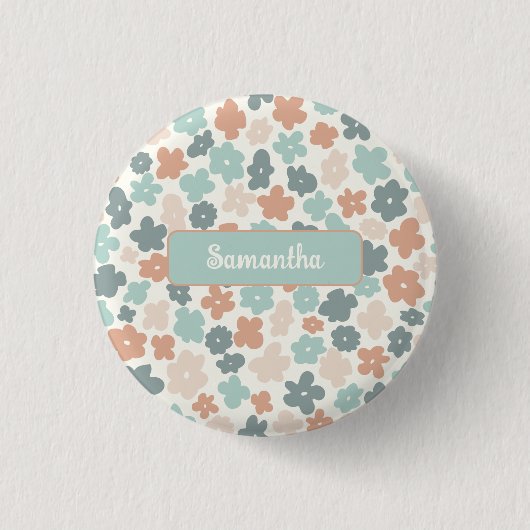 Boho-Retro-Pastell-Blumenmuster Button (Vorderseite)