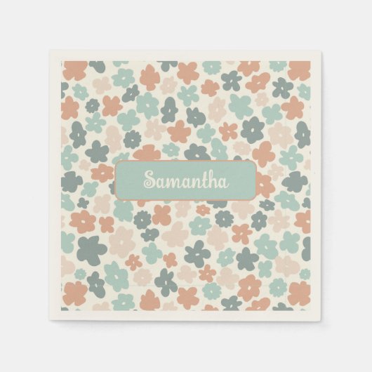 Boho-Retro-Pastell-Blumenmuster Serviette (Vorderseite)