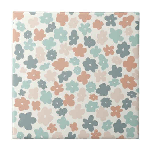 Boho-Retro-Pastell-Blumenprint Fliese (Vorderseite)