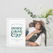 Boho Retro Peace Liebe Joy Foto Weihnachtskarte Feiertagskarte (Stehend Vorderseite)