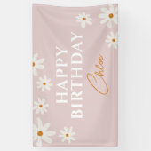 Boho Retro Pink Daisy Floral Happy Birthday Banner (Vertikal)