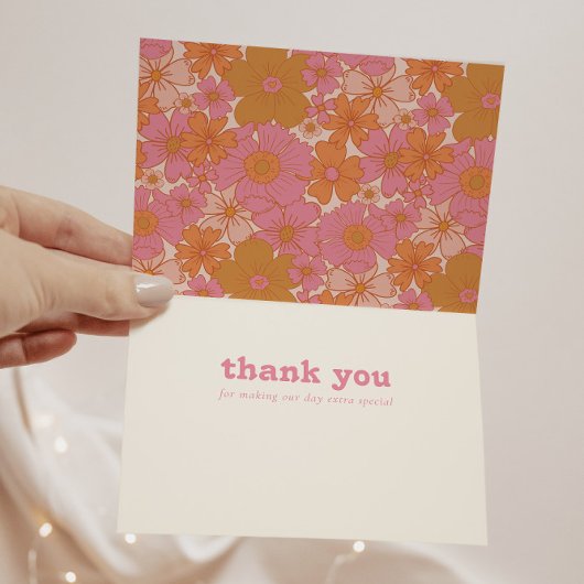 Boho Retro Pink Groovy Floral Arch Dankeskarte