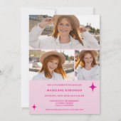 Boho Retro Pink Stars Moderner 4-Foto-Abschluss Einladung (Rückseite)
