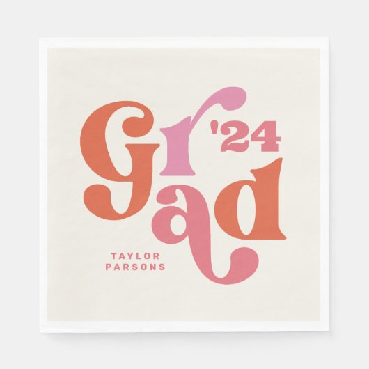 Boho Retro Pink und Orange Abschluss Napkins Serviette (Vorderseite)