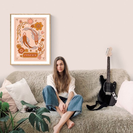 Boho Retro Pisces Zodiac Poster