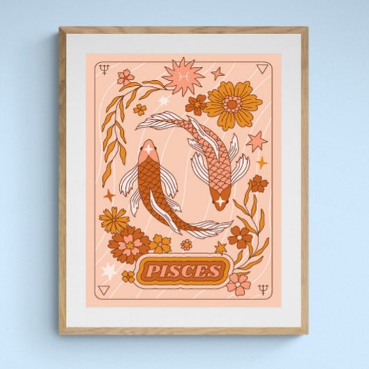 Boho Retro Pisces Zodiac Poster