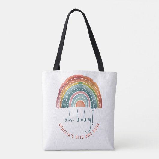 Boho Retro Rainbow Name Script Oh Baby Tasche (Rückseite)