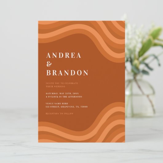 Boho Retro Rainbow QR Code UAWG All in One Wedding Einladung (Stehend Vorderseite)