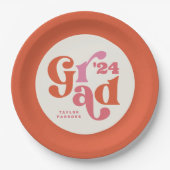 Boho Retro rosa und orangefarbener Abschluss Pappteller (Vorderseite)