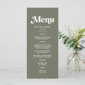 Boho Retro Sage Green Wedding Menükarte (Stehend Vorderseite)