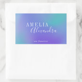 Boho Retro Script Abstrakt Gradient Lila Blue Rechteckiger Aufkleber (Tasche)
