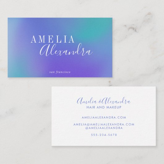 Boho Retro Script Abstrakt Gradient Lila Blue Visitenkarte (Vorne/Hinten)