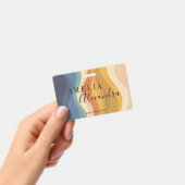 Boho Retro Script Abstrakt Wavy Lines Yellow Blue Ausweis (Handheld)