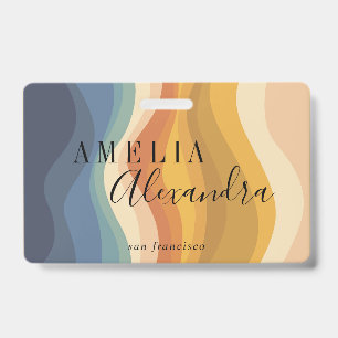 Boho Retro Script Abstrakt Wavy Lines Yellow Blue Ausweis