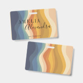 Boho Retro Script Abstrakt Wavy Lines Yellow Blue Ausweis (Vorder- & Rückseite)