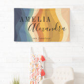 Boho Retro Script Abstrakt Wavy Lines Yellow Blue Banner (Insitu)