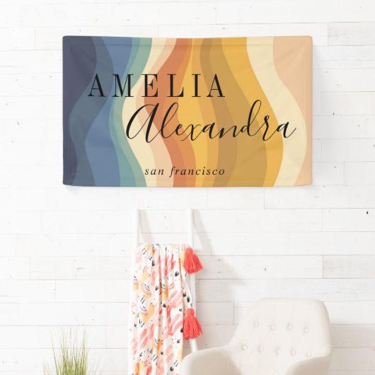 Boho Retro Script Abstrakt Wavy Lines Yellow Blue Banner (Insitu)