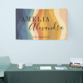 Boho Retro Script Abstrakt Wavy Lines Yellow Blue Banner (Messeveranstaltung)