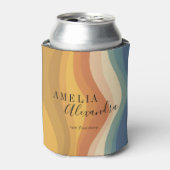 Boho Retro Script Abstrakt Wavy Lines Yellow Blue Dosenkühler (Kanne Vorderseite)