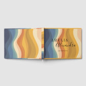 Boho Retro Script Abstrakt Wavy Lines Yellow Blue Gästebuch (Voll)
