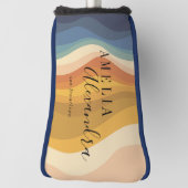 Boho Retro Script Abstrakt Wavy Lines Yellow Blue Golf Headcover (Rotieren 90)