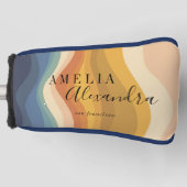Boho Retro Script Abstrakt Wavy Lines Yellow Blue Golf Headcover (Vorderseite)