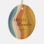 Boho Retro Script Abstrakt Wavy Lines Yellow Blue Keramik Ornament (Rechts)