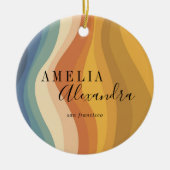 Boho Retro Script Abstrakt Wavy Lines Yellow Blue Keramik Ornament (Vorne)