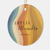Boho Retro Script Abstrakt Wavy Lines Yellow Blue Keramik Ornament (Links)
