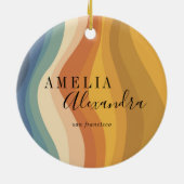 Boho Retro Script Abstrakt Wavy Lines Yellow Blue Keramik Ornament (Hinten)