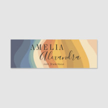 Boho Retro Script Abstrakt Wavy Lines Yellow Blue