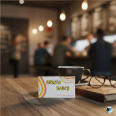 Boho Retro Script Abstrakt Wavy Lines Yellow Visitenkarte