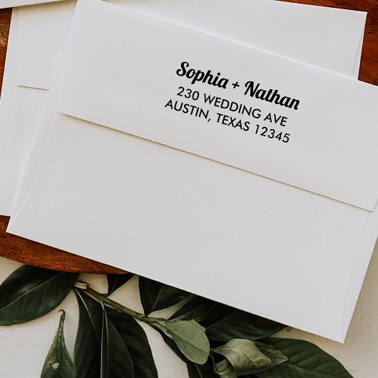 Boho Retro Script | Hochzeitsfeier Rücksendeadress Permastempel