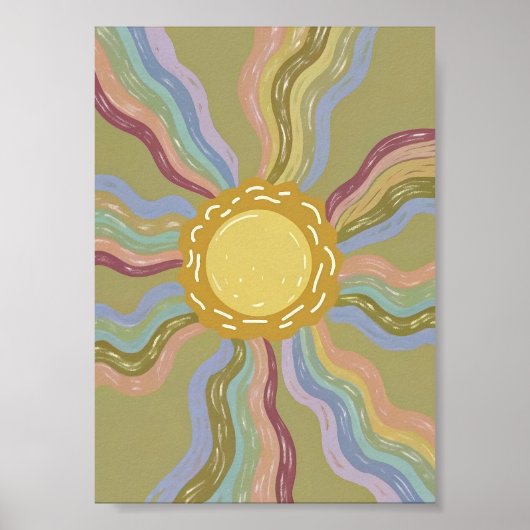 Boho Retro Sonne & gedämpfte Regenbogenstrahlen Mi Poster (Vorne)
